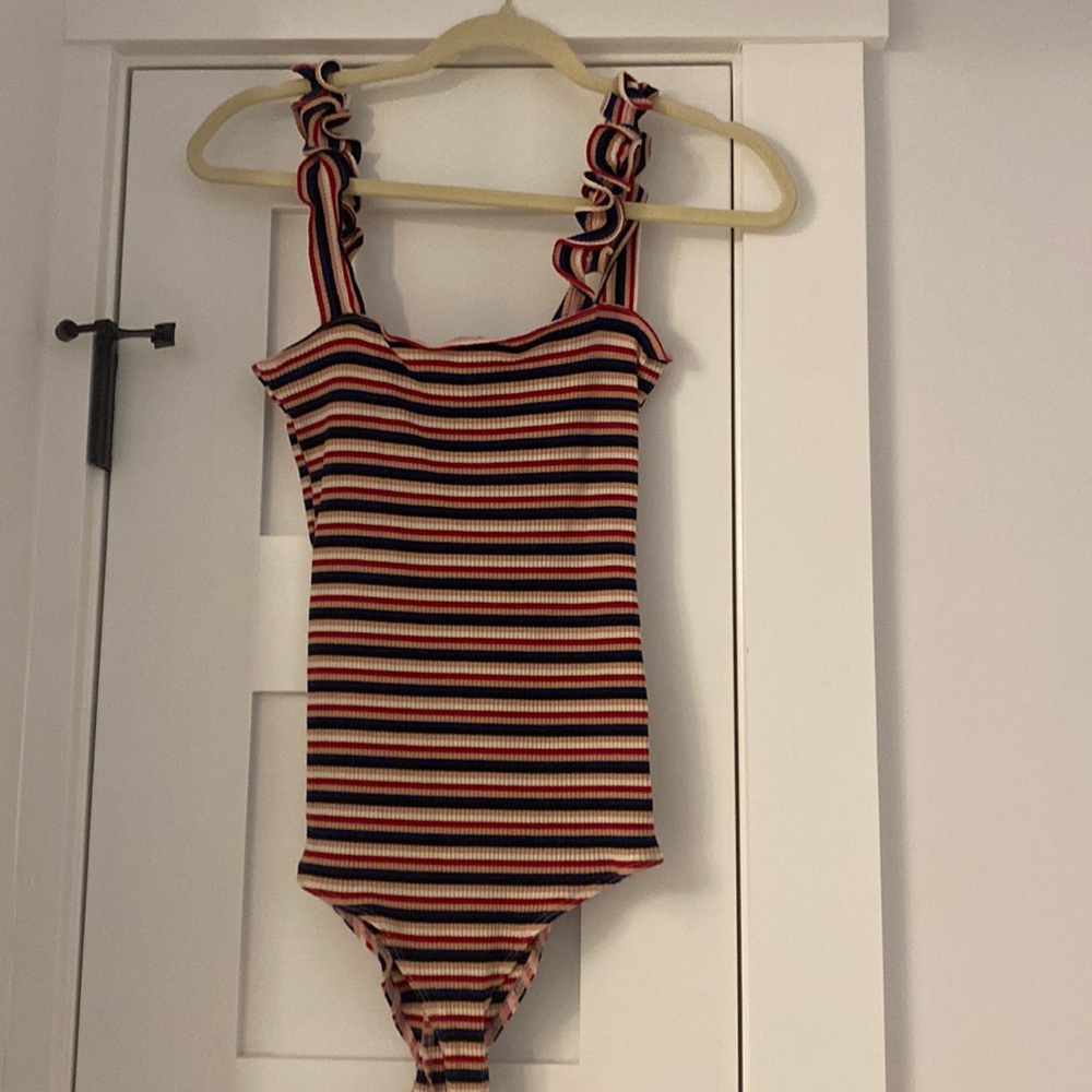 Reformation red white blue stripe bodysuit size L